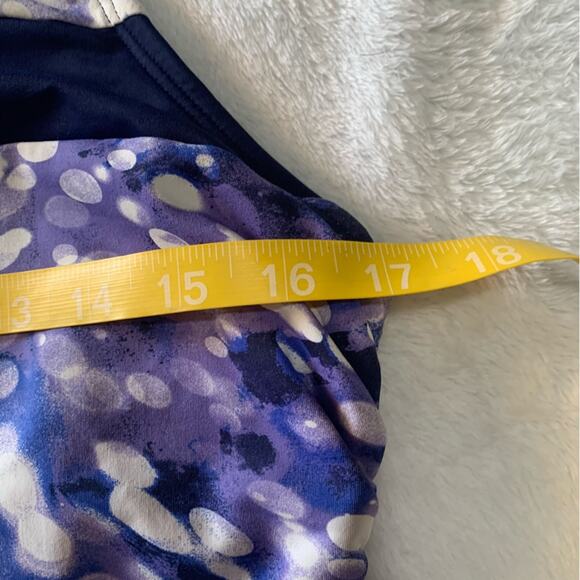 Lands' End size large 12 14 Purple blue White One Piece Swim bathing suit zipper - Picture 5 of 7